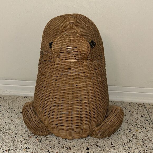 Vintage 60’s rattan wicker frog basket mid-century modern boho - Picture 2 of 8